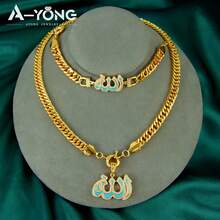 Set Kalung & Gelang Mewah Dubai Berlapis Emas 21k, Perhiasan Gaya Timur Tengah Muslim Berhiaskan Zirkonia untuk Pesta Pernikahan - set kalung - View 6