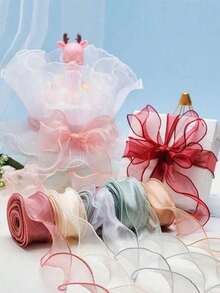 10/50 Yards Clear Chiffon Ribbon, Organza Ribbon, For Gift Wrapping, Decoration, Christmas, Wedding, Birthday Party, Bouquets, Wreaths, Sewing Supplies - Multicolor - View 2