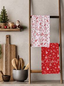 2pcs Minimalist Hand-Drawn Line Cartoon Christmas Element Pattern Kitchen Towels, 40*60cm Soft Microfiber Material Tea Towels, Suitable For Home Kitchen Restaurant Outdoor Camping Tabletop Cleaning Dish Cloth Hand Towel Accessories Christmas Theme Kitchen Towels Holiday Gift Giving - Multicolor - View 6