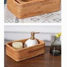 Natural Wood Color Handmade Woven Rattan Placemat, Japanese Style Square Multi-Functional Fruit Tray Storage Box, Suitable For Restaurant/Outdoor Picnic, Home Storage, Wedding Decoration, Fruit Plate Storage - Mocha Brown - View 5