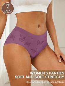 MEIYATING 7pcs/Set Women Seamless Textured Underwear, Low Rise Fashionable Printed, Comfortable Fit - Multicolor - View 6