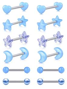 CIZME 12pcs 14G Stainless Steel Straight Barbell Tongue Rings, Y2K Style Tongue Rings Body Piercing Jewelry 14mm Length, For Women Party Social Gathering - 12pcs/set - View 11