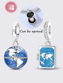 1 Pieces Original Design Silvery Color Charms Beads Blue Glaze Earth Open And Close DIY Gifts For Women Design Fits Original Bracelet & Necklace - Multicolor - View 8