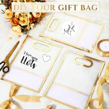 12pcs Transparent Gold Foil Plastic Gift Bags (6/12) With Champagne Ribbons, (6pcs Bags+6pcs Ribbons) Perfect For Wedding Favors And Party Favors, Reusable Waterproof Transparent PVC Gift Shopping Bags, Gift Packaging Bags, Suitable For Women's Weddings, Parties And Holiday Gifts, Valentine's Day, Mother's Day Gift Packaging Bags, Transparent Waterproof Bags, Suitable For Summer, Vacation And Beach, Halloween Christmas Gift Bags - Transparent Gold-rimmed Gift Bag (with Ribbon) - View 4