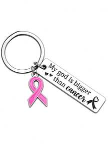 1pc/6pcs/15pcs/24pcs Breast Cancer Awareness Pink Ribbon Keychain My God Is Bigger Than Cancer Inspirational Faith Key Ring Women's Gift - Silver - View 2