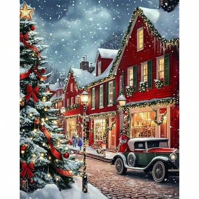 Nuevo Kit de Pintura de Diamantes 5D DIY - Pueblo Nevado Navideño, Obra de Arte Acrílica de Taladro Redondo Completo, Sala de Estar, Dormitorio, Decoración del Hogar, Regalo de Navidad, Adecuado para Principiantes, Sin Marco
