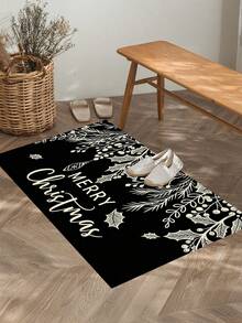 1/2pcs Christmas Kitchen Floor Mat, Merry Christmas Kitchen Rug - Christmas Tree Kitchen Decor - Black Christmas Decoration, Suitable For Floor, Bathroom, Living Room, Entrance, Christmas Holiday Gift! - Multicolor - View 6