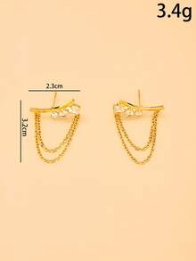 FAAABULS 1 Pasang Anting Rantai Emas Berlapis-lapis yang Menjuntai, Anting Kait Rumbai Multiuntai Berhiaskan Kristal Kecil, Anting Minimalis untuk Sehari-hari - Emas - View 9
