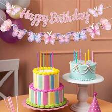 Butterfly Birthday Decoration – 2 Pieces Set: "Happy Birthday" Garland/Banner For Girls, Kids, Women, And Adults - Multiple Styles - View 6