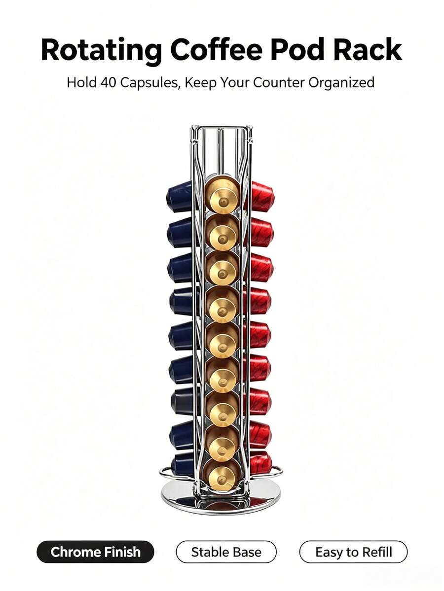 1pc Coffee Capsule Storage Rack, Storage Box, Coffee Display Stand, 40-Capsule Coffee Pod Holder, Rotating Display Storage Rack, Suitable For Office, Kitchen, Restaurant, Hotel And Other Occasions. - Multicolor - View 1