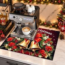 1pc Christmas Themed Printed Pattern Dish Drying Mat, Kitchen Countertop Bowl & Plate Rubber Bottom Drying Pad, Party Decoration, Super Absorbent Hidden Stain Dish Drying Mat, Soft Diatomaceous Earth With Rubber Backing Multi-Functional Kitchen Home Mat, Quick Dry Mat For Coffee Machine & Dish Rack, Kitchen Countertop Coffee Mat & Dish Drying Pad - LL LSD012 - View 3