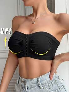 2pcs Women's Wireless Strapless Bandeau Bra, Front Closure Anti-Slip Support Bra, Breathable Hollow Mesh Back Design, Suitable For Daily Wear & Party Outfits - Multicolor - View 6