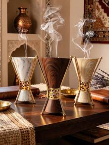 1pc Conical Metal Incense Burner With Delicate Wood Grain Texture. Sleek Minimalist Luxury Design. Builds Tranquil Aromatic Vibes For Home, Office, Yoga Spaces And Parties. Exquisite Craft, Tasteful Gift For All Occasions. - Incense Burner - View 5