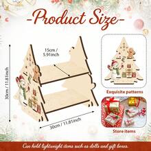 Wooden Double-Layer Freestanding Display Rack With Gingerbread Man And Snowman Pattern, Wooden Desktop Storage Organizer For Christmas, Entryway, Coffee Bar, Home Decor Countertop Shelf, Vertical Storage - Multicolor - View 8