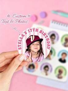 20-1pc Custom Face Birthday Stickers: Personalized Photo 30th Decorations, 21st Party Favors Waterproof Vinyl Decals - Multicolor - View 4