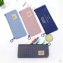 Creative Fresh Striped Oxford Cloth Pencil Case Storage Bag Stationery Box Pencil Pouch Makeup Bag Student Pencil Bag - Multicolor - View 1