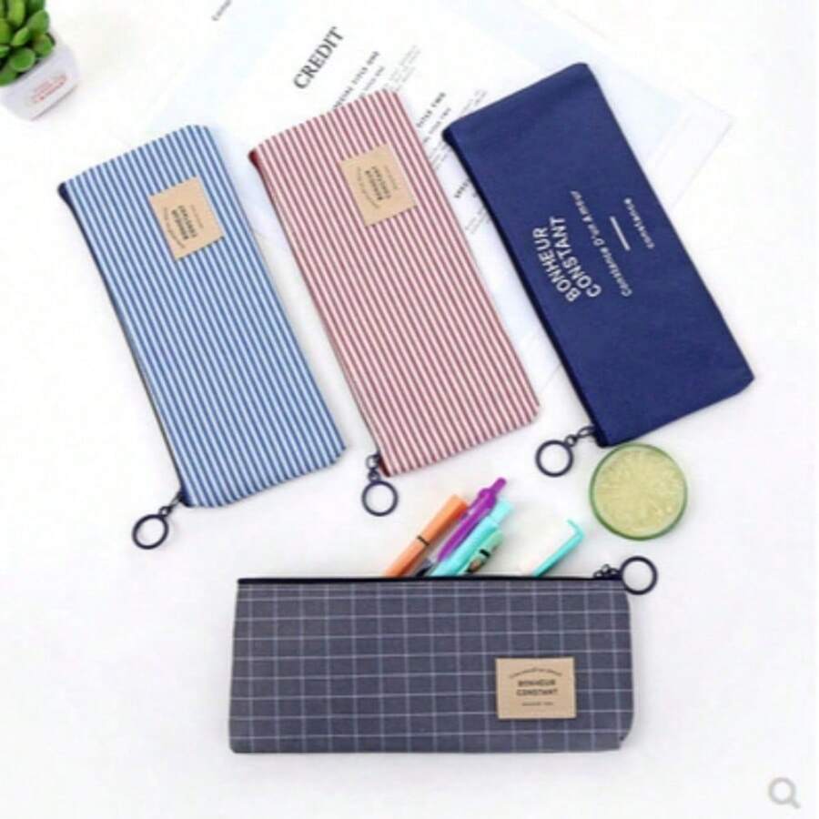 Creative Fresh Striped Oxford Cloth Pencil Case Storage Bag Stationery Box Pencil Pouch Makeup Bag Student Pencil Bag - Multicolor - View 1