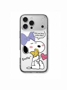 1pc Cartoon Snoopy Pattern, Contrast Color 2-In-1 Black Anti-Drop Phone Case, TPU Material, Suitable As Holiday Gift, Compatible With Apple 11 12 13 14 15 16pro/Promax/14 15 16plus/17/18promax/18pro, Unisex - Multicolor - View 1