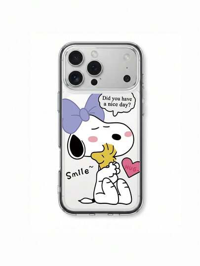 1pc Cartoon Snoopy Pattern, Contrast Color 2-In-1 Black Anti-Drop Phone Case, TPU Material, Suitable As Holiday Gift, Compatible With Apple 11 12 13 14 15 16pro/Promax/14 15 16plus/17/18promax/18pro, Unisex