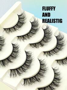 5 Pairs 5D Fluffy Curly Faux Mink False Eyelashes, Messy Multi-Layered Fit, Lightweight & Comfortable, Daily Home Use, Reusable - Black - View 8