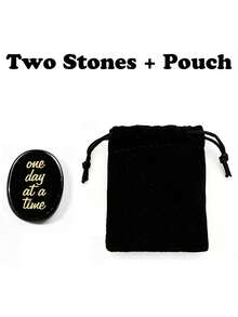 1/2 Pcs Engraved Worry Stone "One Day At A Time", Natural Crystal Palm Stone With Velvet Pouch, Inspirational Pocket Stone Gift For Stress Relief - Multicolor - View 12