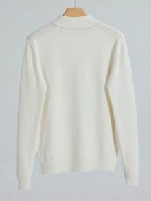 Krometka Men's High Neck Pullover Long Sleeve Top, Minimalist Basic Loose Fit, Casual Commute Inner Layer - White - View 5