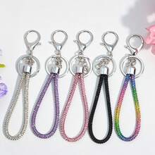 1pc Rhinestone Wristlet Keychain With Lobster Clasp, Shiny Crystal Braided Strap Key Ring, Bling Bag Pendant Charm Gift For Women Girls - Multicolor - View 2
