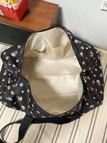 Cute White Allover Cartoon Bear Print Cylindrical Duffle Bag, Large Portable Shoulder Weekender Bag For Gym Sports Short Overnight Travel - Multicolor - View 9