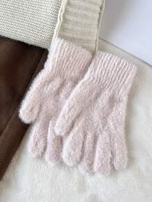 1 Pair Comfortable Plush Winter Gloves - Soft, Cold-Resistant, Warm & Breathable, Suitable For Cycling - Polyester Blend, Knitted Fabric, Hand Wash Only, Autumn Wear, Suitable For Women & Girls - A - View 7