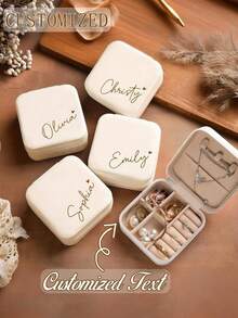 Personalized Name Jewelry Box, Customized Classic Rectangular Fabric Lined Travel Storage Box With Zipper Closure And Cufflink Compartment, Bridesmaid Gift Box, Perfect Bridesmaid Invitation Gift Or Couple Keepsake, Wedding Gift, Jewelry Box - Multicolor - View 6