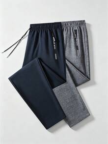 Men's Autumn/Winter Minimalist Commuter Sweatpants, Loose Fit Drawstring Zipper Pocket Long Pants, Office Running Home Travel Daily Fitness Sports Pants - Navy Blue - View 8