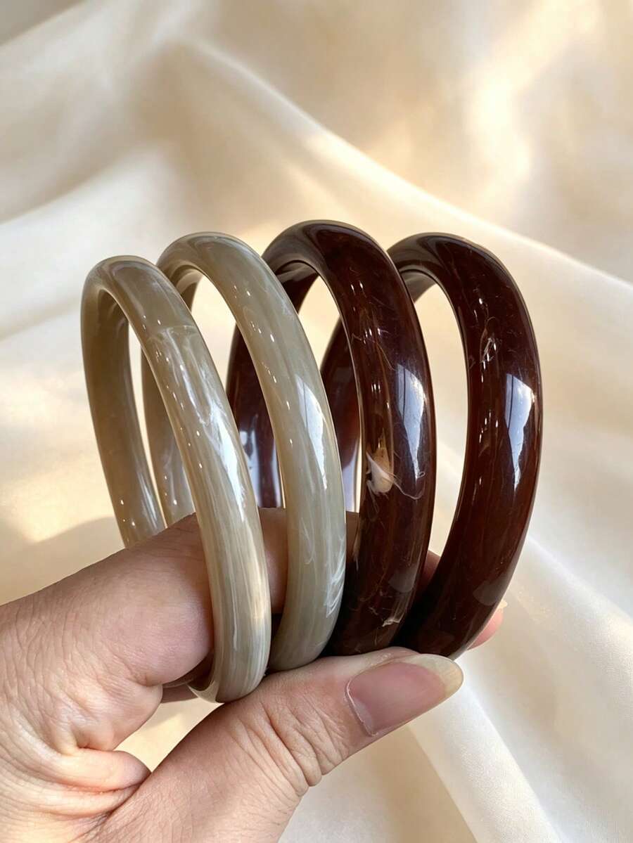 4件組時尚復古粗款多色不對稱壓克力手環套組,適合女性日常配戴,送給朋友與家人的禮物 - 彩色 - 查看 1