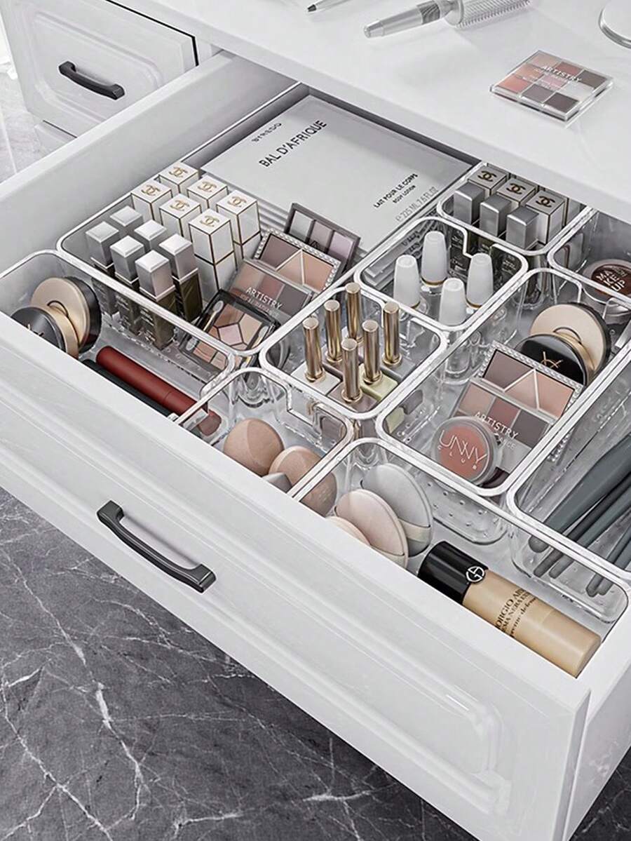 Transparent Acrylic Drawer Organizer, Stackable Cosmetic Storage Box, Suitable For Vanity, Transparent Plastic Desktop Drawer Divider, Can Store Makeup Brushes, Lipsticks, Skincare Products, Stationery, Vanity Accessories, Bedroom Decor