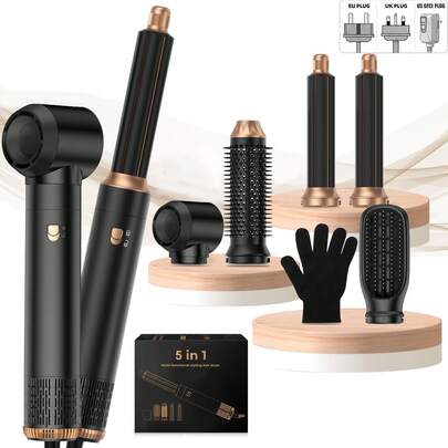 UKLISS Secador de pelo 5 en 1 con cepillo de aire caliente y rizador automático | 5 cabezales desmontables intercambiables + 3 ajustes precisos de temperatura | Múltiples opciones de peinado (rizado/ondulado/liso/voluminizador) | Estilo duradero anti-frizz y antiestático | Adecuado para todo tipo de cabello (fino/grueso/rizado/liso) | Regalo perfecto para el Día de San Valentín, Día de Reyes, Carnaval y otras festividades | Ideal para salón/hogar/viaje/trabajo/vacaciones/fiesta/desfile de carnaval