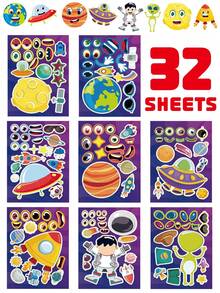 Outer Space Educational Puzzle Sticker Sheets, Parent-Child Interactive Make A Face DIY Craft Decals For Happy Birthday Party Decoration, Solar System Theme Favors, Festive Celebration Games Supplies Kits Sets Box Packages Goodie Bags Stuffers Pack - Multicolor - View 12