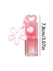 Pink Heart-Shaped Hollow Lipstick Tube Keychain, Portable Lipstick Bottle With Pink Bear, Flower And Bell Keychain Pendant, Backpack Decoration - Multicolor - View 10