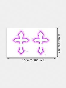 1pc Temporary Tattoo Sticker, Purple Glow Gothic Cross Face Makeup Pattern, Realistic Fake Tattoo Design, For Daily Wear, Bachelorette Party Favors, Music Festival, Game, Graduation Gift, Lasts 3‑5 Days - Purple - View 5