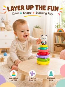 Baby Stacking Rings Toy Set, Rotating Stacking Rings Toy, Suitable For 18 Months Toddlers, Early Education Hand-Eye Coordination Training Game Toy, Puzzle Preschool Learning Toy, Sensory Rotating Toy - Multicolor - View 4