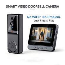Cámara de timbre inteligente inalámbrica con pantalla de 4.3 pulgadas sin necesidad de WiFi audio bidireccional visión nocturna sistema de intercomunicador para el hogar - Ver 1