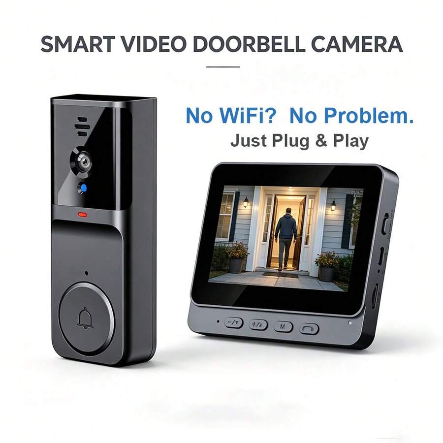 Cámara de timbre inteligente inalámbrica con pantalla de 4.3 pulgadas sin necesidad de WiFi audio bidireccional visión nocturna sistema de intercomunicador para el hogar - Ver 1