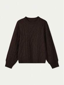 Plus Size Women Solid Color Casual Versatile Everyday Sweater - Coffee - View 3