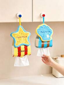 1pc Hanging Tissue Box, Starfish & Seashell Dual-Use Removable Squishy Plush Tissue Holder, Dopamine Color Pattern Decor, Soft Fluffy Fabric, All Season, Coastal Style For Adults, Bathroom Kitchen Bedroom Apartment Home Daily Storage Use - Multicolor - View 6