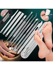 16pcs Stainless Steel Pedicure Tool Set - Professional Foot Care Kit With File, Rasp, Exfoliator For Smooth Light Beige, Removal, Cuticle Care - Unscented, Portable Travel Case Included - For Men, Women, And The Elderly - Multicolor - View 9
