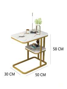 NEW 1 Piece Of Light, Luxurious, Double-Layer C-Shaped Side Table, Imitating A Marble Pattern, Suitable For A Side Table By The Sofa In The Living Room And A Small Coffee Table - Multicolor - View 13