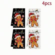 2/4/6 pcs Serbet Dapur Natal Motif Gingerbread Man, Set Handuk Dapur Natal - MultiWarna - View 11