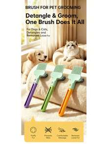 1pc Pet Detangling Grooming Comb, Dog Cat Shedding Brush, Pet Hair Removal Tool, Dog And Cat Grooming Comb, Pet Supplies - Multicolor - View 3