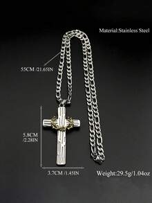 Hip Hop Two-Tone Crown Of Thorns Jesus Cross Pendant Necklace For Men Stainless Steel Gold Silver Color Crucifix Chain Jewelry - Necklace - View 2