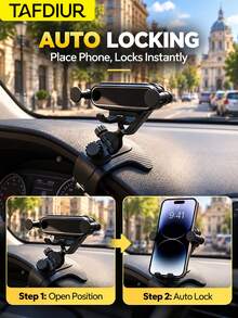 TAFDIUR 1pc ABS Material Black Clip-On Mirror/Textured Dual Panel Gravity Phone Car Mount Holder, Stable & Anti-Shake, Easy Installation, Suitable For Most Car Models, Ideal For Driver Navigation/Music/Calls - A86 - View 4
