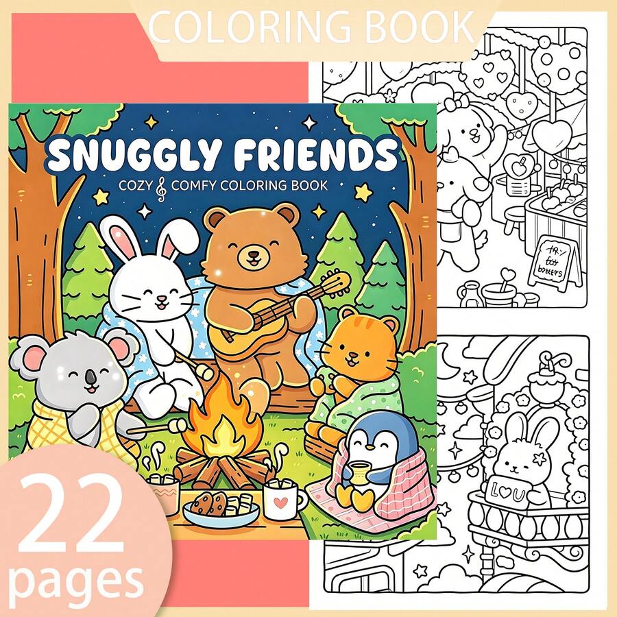 [NEW SNUGGLY FRIENDS Coloring Book] 1pc Original Coloring Book ,22 Pages Single-Sided Printing,Clear Lines And Exquisite Patterns,Ideal For Relaxation | Perfect Gift For New Year, Christmas,Birthdays,School Holidays,Perfect For Adults & Teens & Child