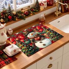 1pc Christmas Themed Printed Pattern Dish Drying Mat, Kitchen Countertop Bowl & Plate Rubber Bottom Drying Pad, Party Decoration, Super Absorbent Hidden Stain Dish Drying Mat, Soft Diatomaceous Earth With Rubber Backing Multi-Functional Kitchen Home Mat, Quick Dry Mat For Coffee Machine & Dish Rack, Kitchen Countertop Coffee Mat & Dish Drying Pad - LL LSD006 - View 5
